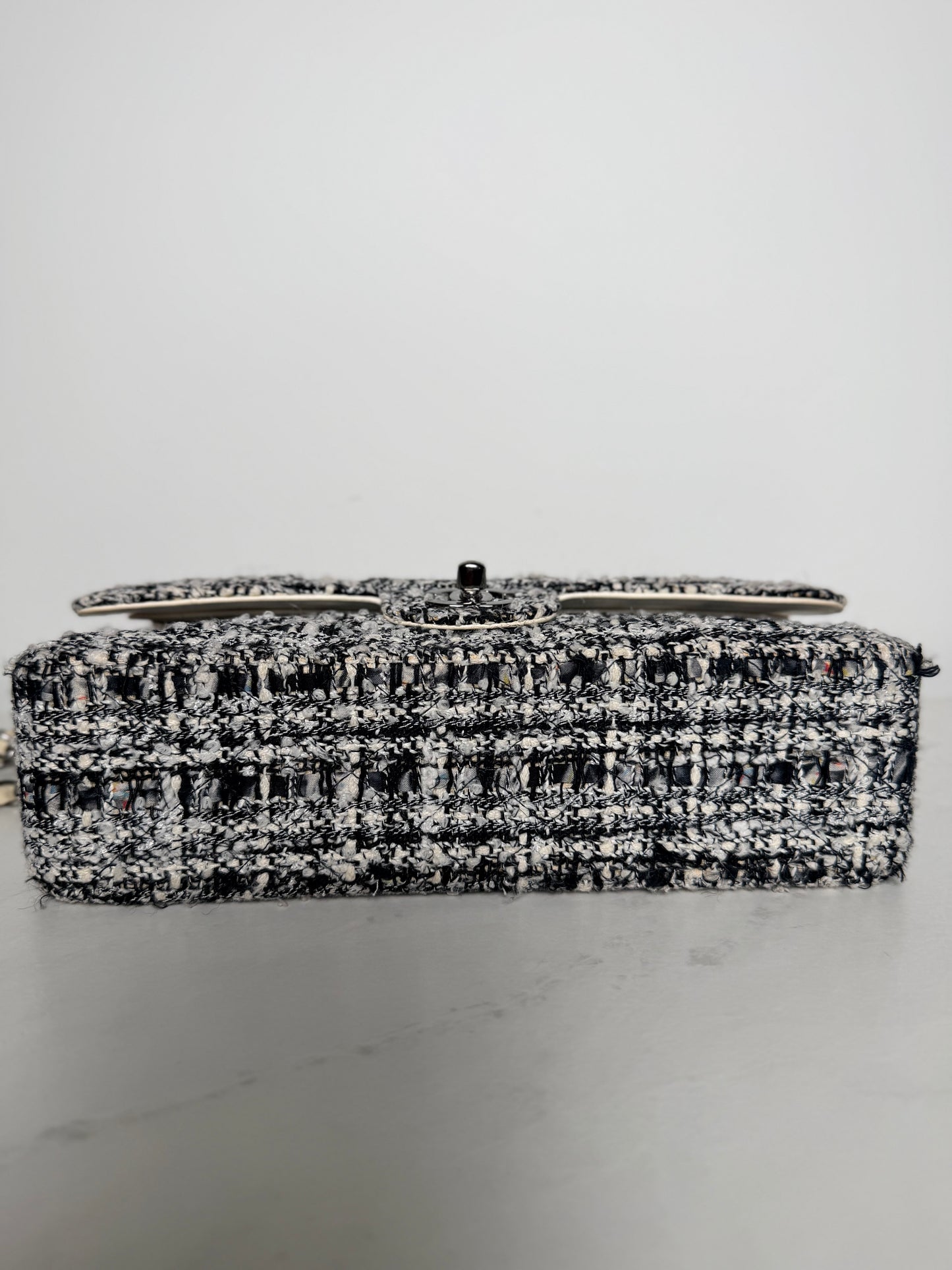 Chanel Medium Tweed Double Flap Bag | Black & White Tweed | Ruthenium Hardware | Classic CC Turnlock