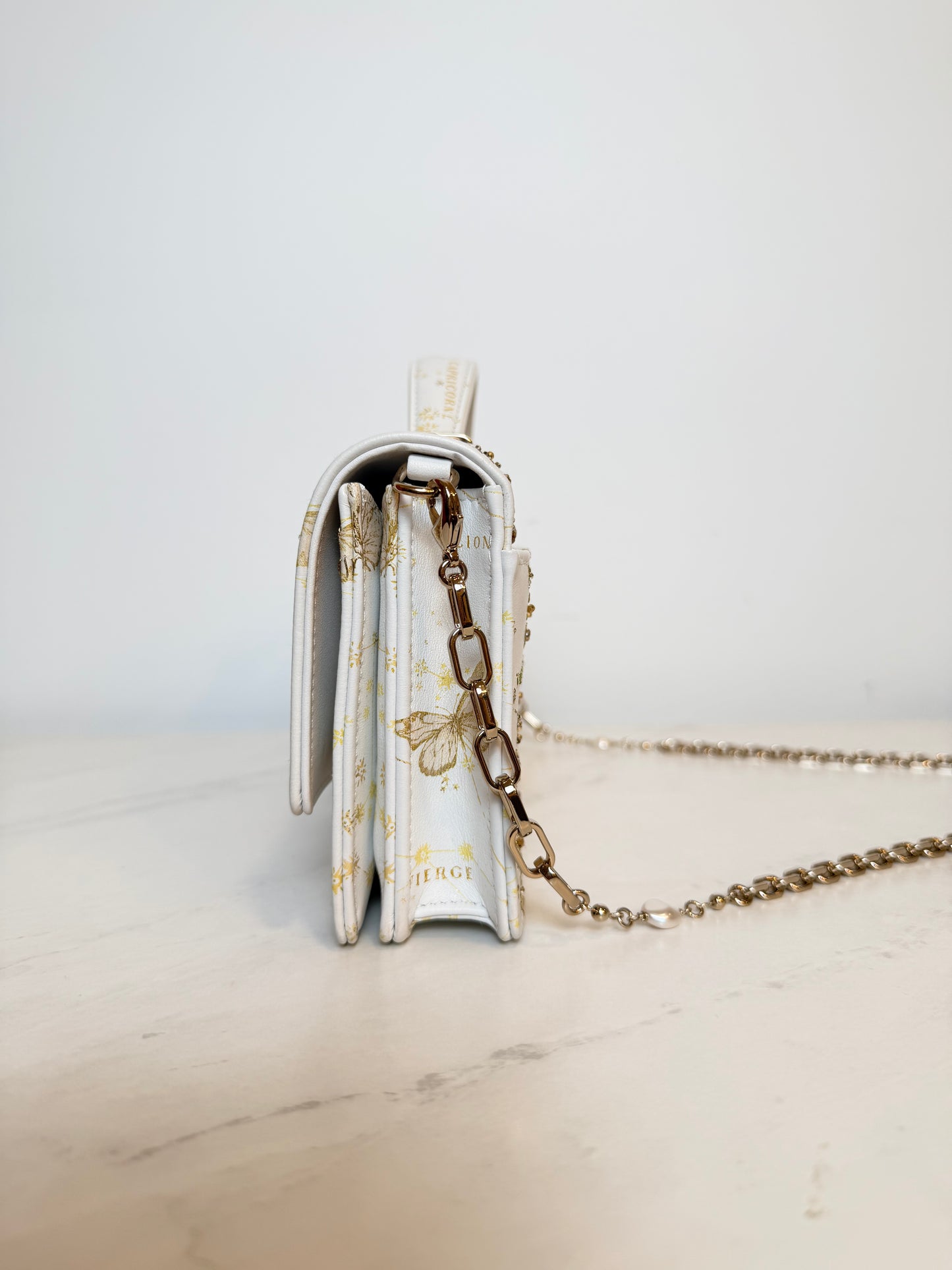 Dior Lady Dior East-West Chain Clutch | White Leather | Gold Hardware | Butterfly & Constellation Motif