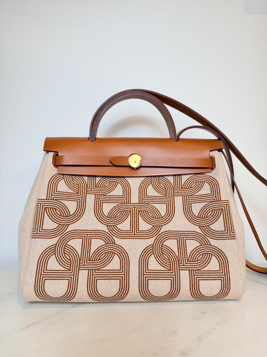 Hermès Herbag 31 Canvas & Leather Bag | Gold Hardware | U Stamp 2022 | Crossbody