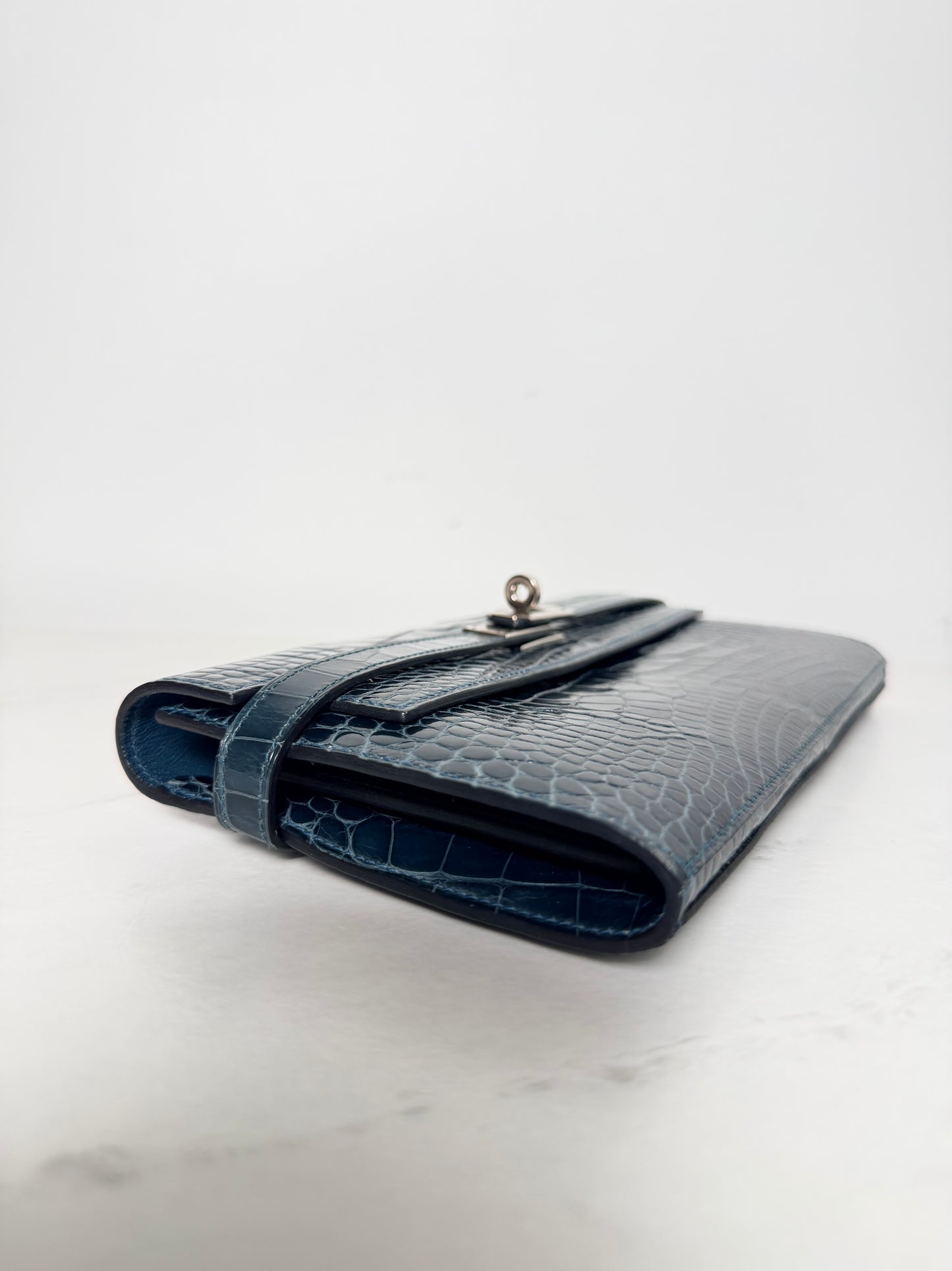 Hermès Kelly Wallet Shiny Alligator | Palladium Hardware | Bleu Tempête