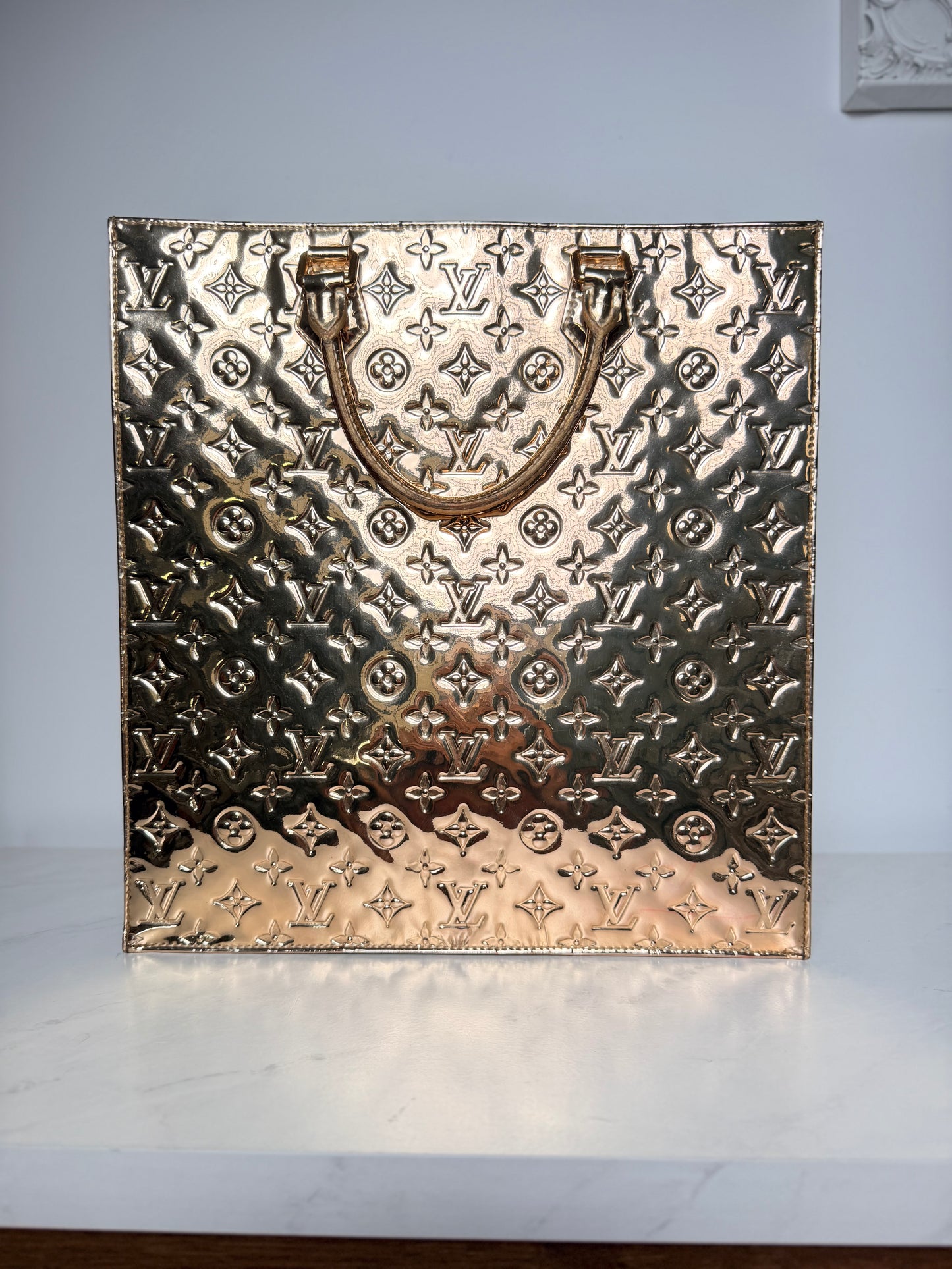 Louis Vuitton Gold Monogram Miroir Sac Plat Tote Bag | Metallic Gold Canvas | Mirror Finish | Embossed Monogram