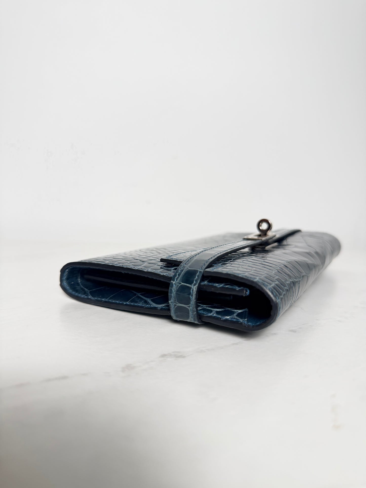 Hermès Kelly Wallet Shiny Alligator | Palladium Hardware | Bleu Tempête