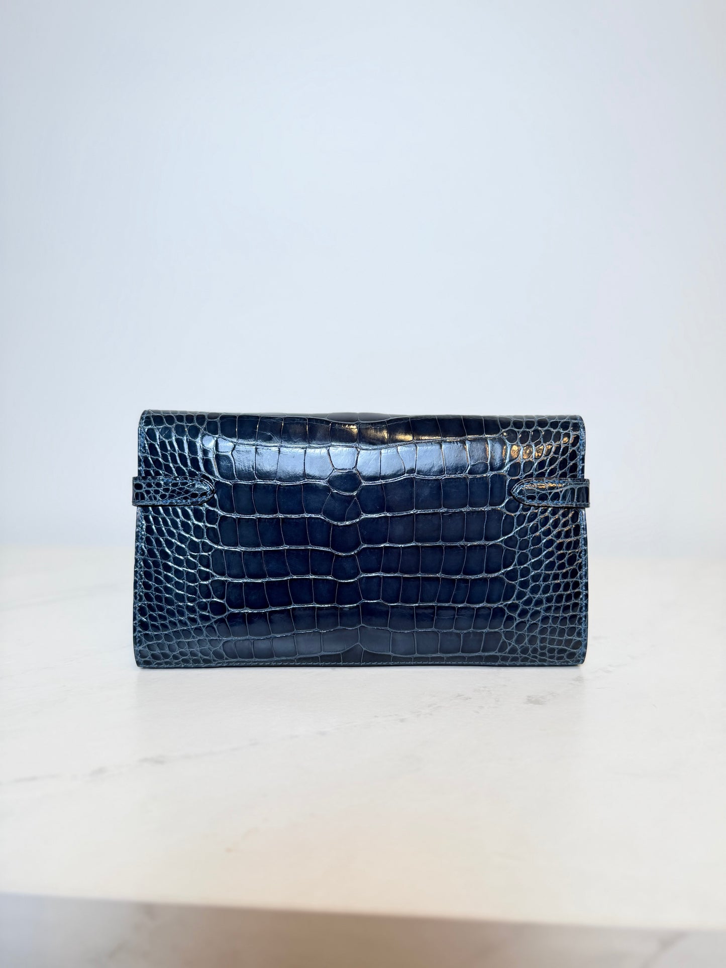 Hermès Kelly Wallet Shiny Alligator | Palladium Hardware | Bleu Tempête