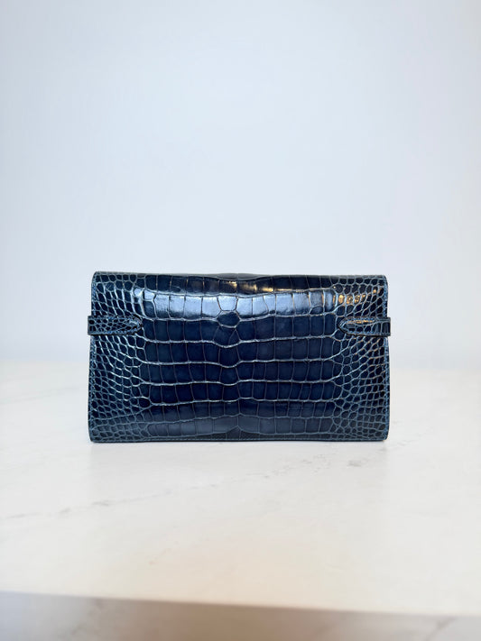 Hermès Kelly Wallet Shiny Alligator | Palladium Hardware | Bleu Tempête