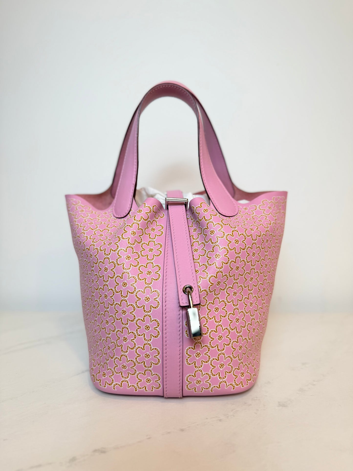 Hermès Lucky Daisy Picotin 18 PM – Swift Leather Pink Floral | Palladium Hardware
