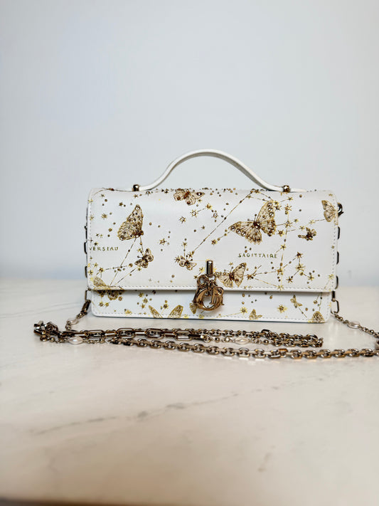 Dior Lady Dior East-West Chain Clutch | White Leather | Gold Hardware | Butterfly & Constellation Motif