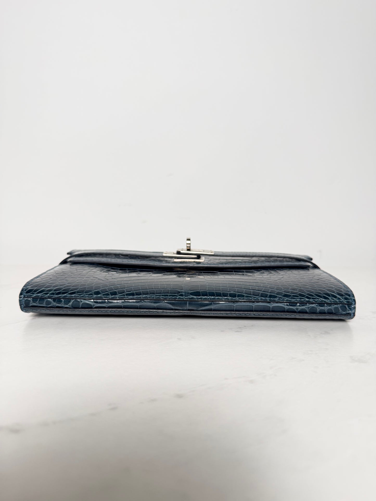 Hermès Kelly Wallet Shiny Alligator | Palladium Hardware | Bleu Tempête