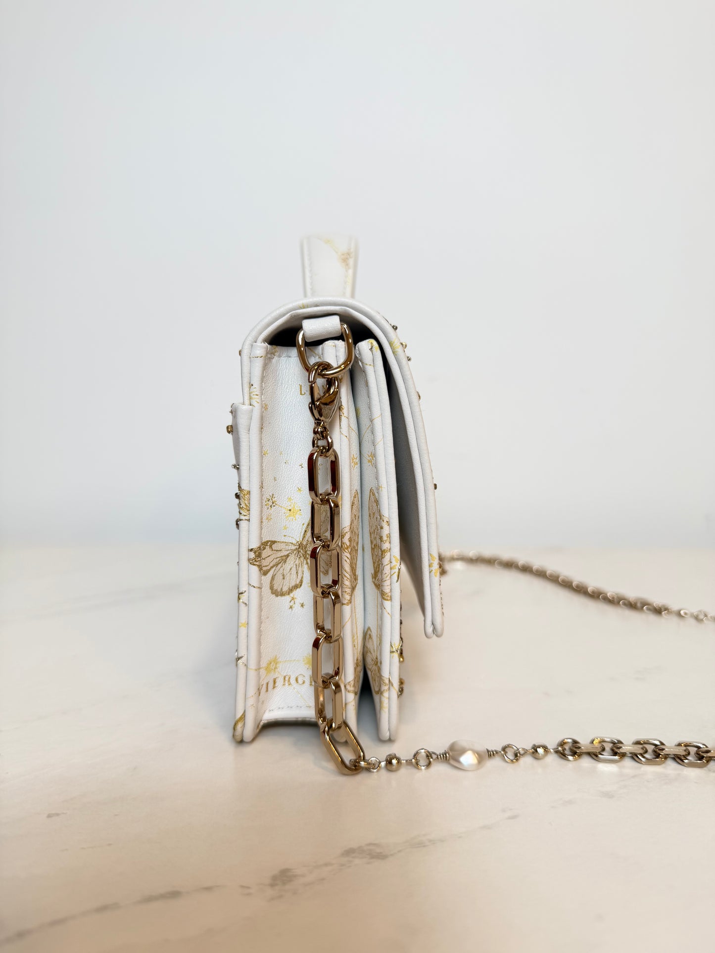Dior Lady Dior East-West Chain Clutch | White Leather | Gold Hardware | Butterfly & Constellation Motif