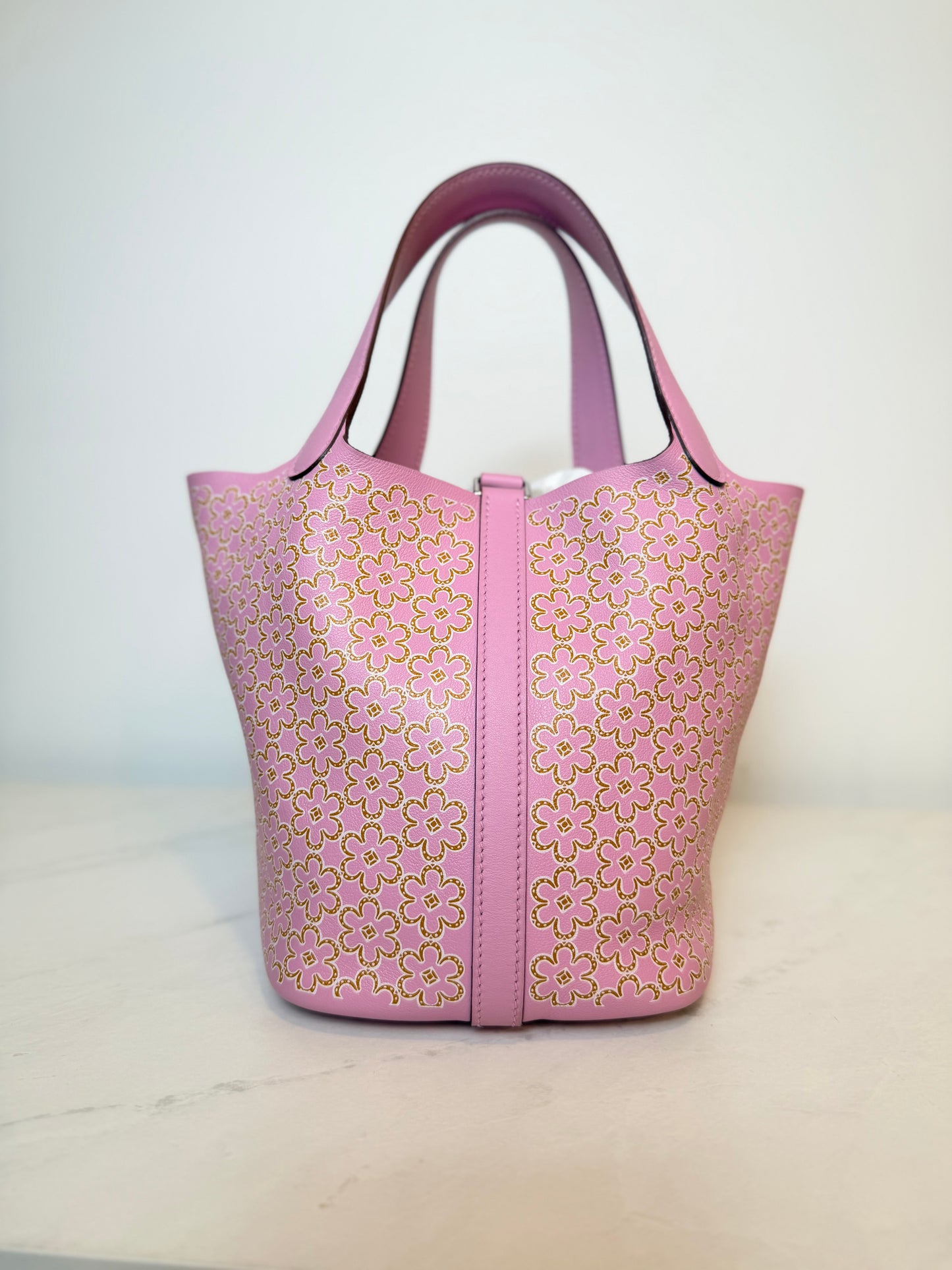 Hermès Lucky Daisy Picotin 18 PM – Swift Leather Pink Floral | Palladium Hardware